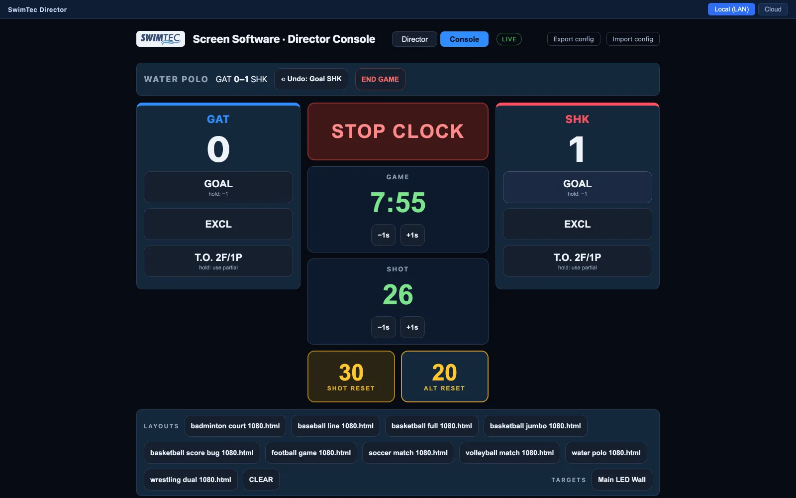 SwimTec Sports Console controlling a basketball game