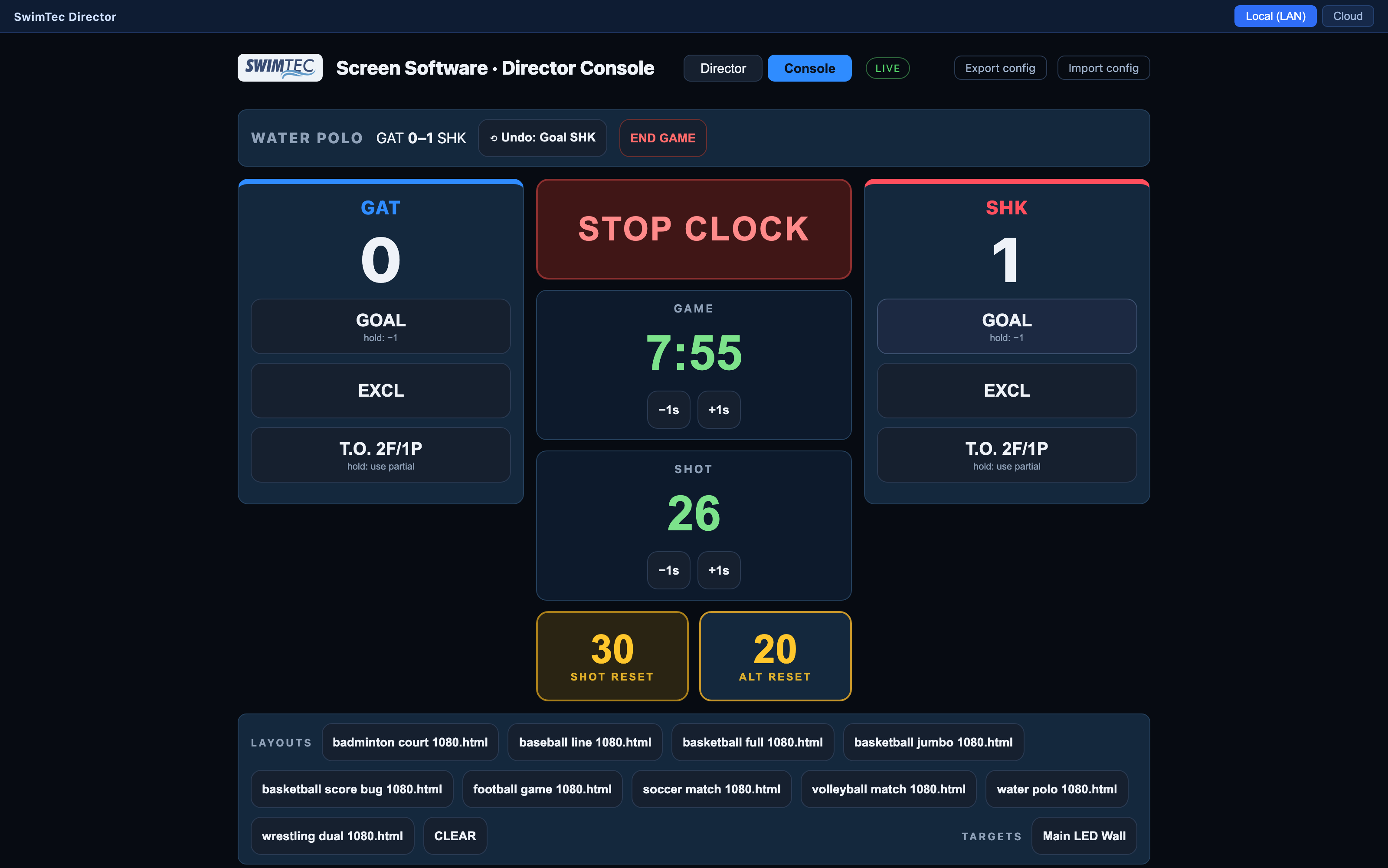 SwimTec Sports Console controlling a basketball game