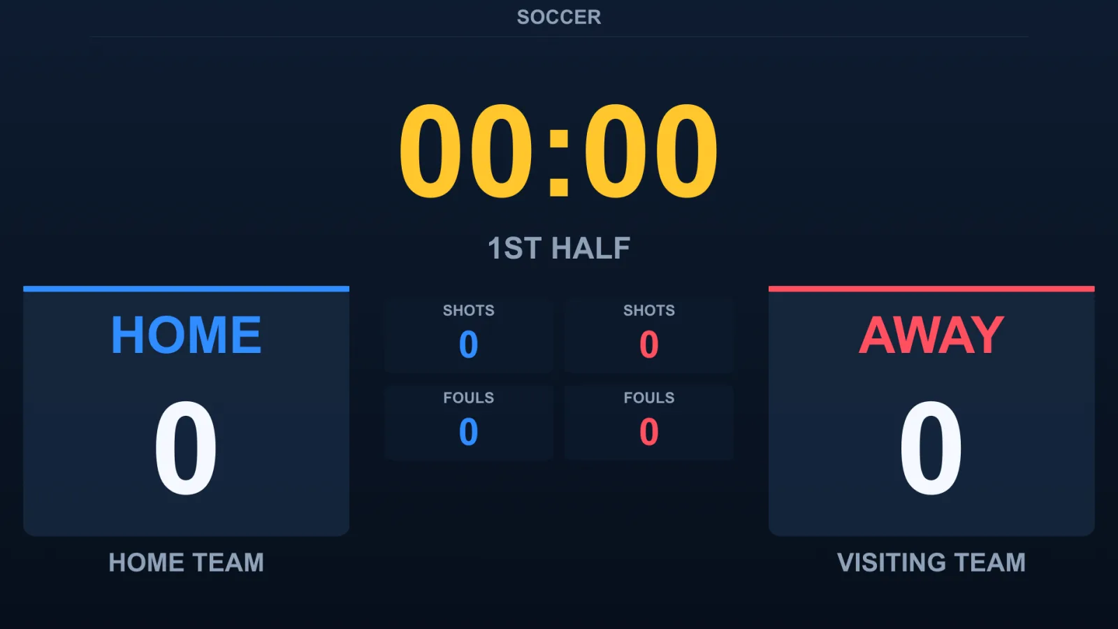 A soccer match scoreboard rendered by SwimTec Player